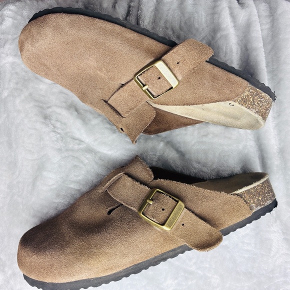 Quince Brown Suede Buckle Clogs - Picture 4 of 4